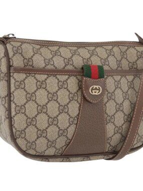 GUCCI GG Supreme Web Sherry Line Bag PVC Beige Gold 001 754 6177 Auth bs33691